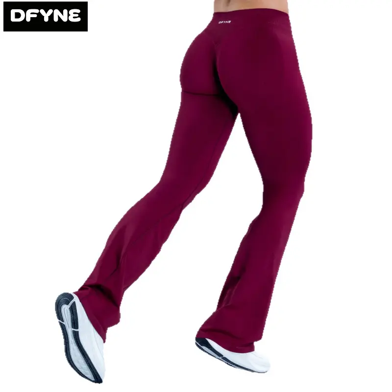 DFYNE Women's High Waisted V-Waist Crossover Seamless Flared Yoga Pants, Athleisure Bottoms, Soft Workout & Training Leggings, Fitness Sports & Gym Sportswear Bottoms for Gym Workouts, Fitness Sports Pants