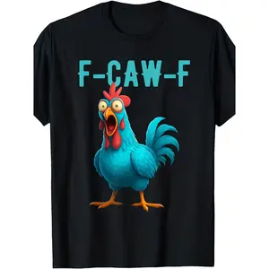 Men's Funny F-CAW-F Rooster Graphic T-Shirt, Turquoise Retro Vintage Tee