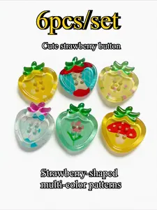 6pcs Dopamine Jelly Strawberry Buttons, DIY Bead Accessories, Journal Decoration Buttons, Fun Craft Supplies, Creative Handmade Projects