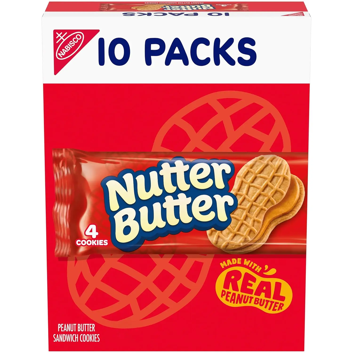 NUTTER BUTTER Peanut Butter Sandwich Cookies, 10 Snack Packs (4 Cookies Per Pack)