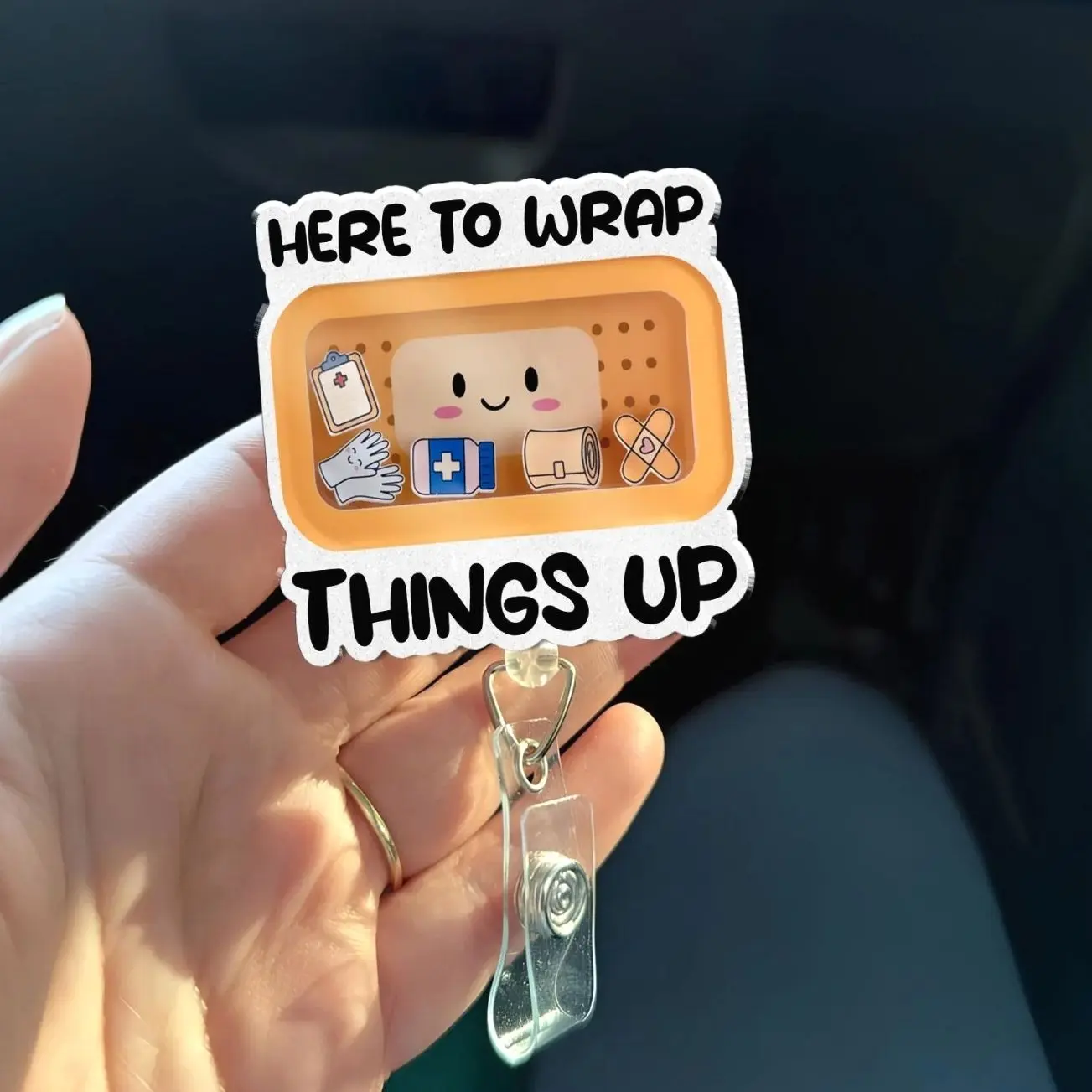 Here to Wrap Things Up Badge Reel - Funny EMT EMS Paramedic Retractable ID Holder First Responder Gift