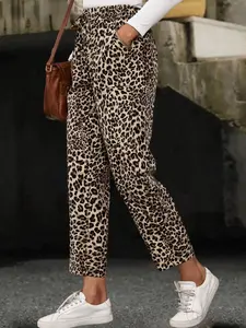 Women's leopard print trousers with pockets and laces straight-leg pants, suitable for women, fashionable and versatile, suitable for casual travel, daily wear, outdoor activities