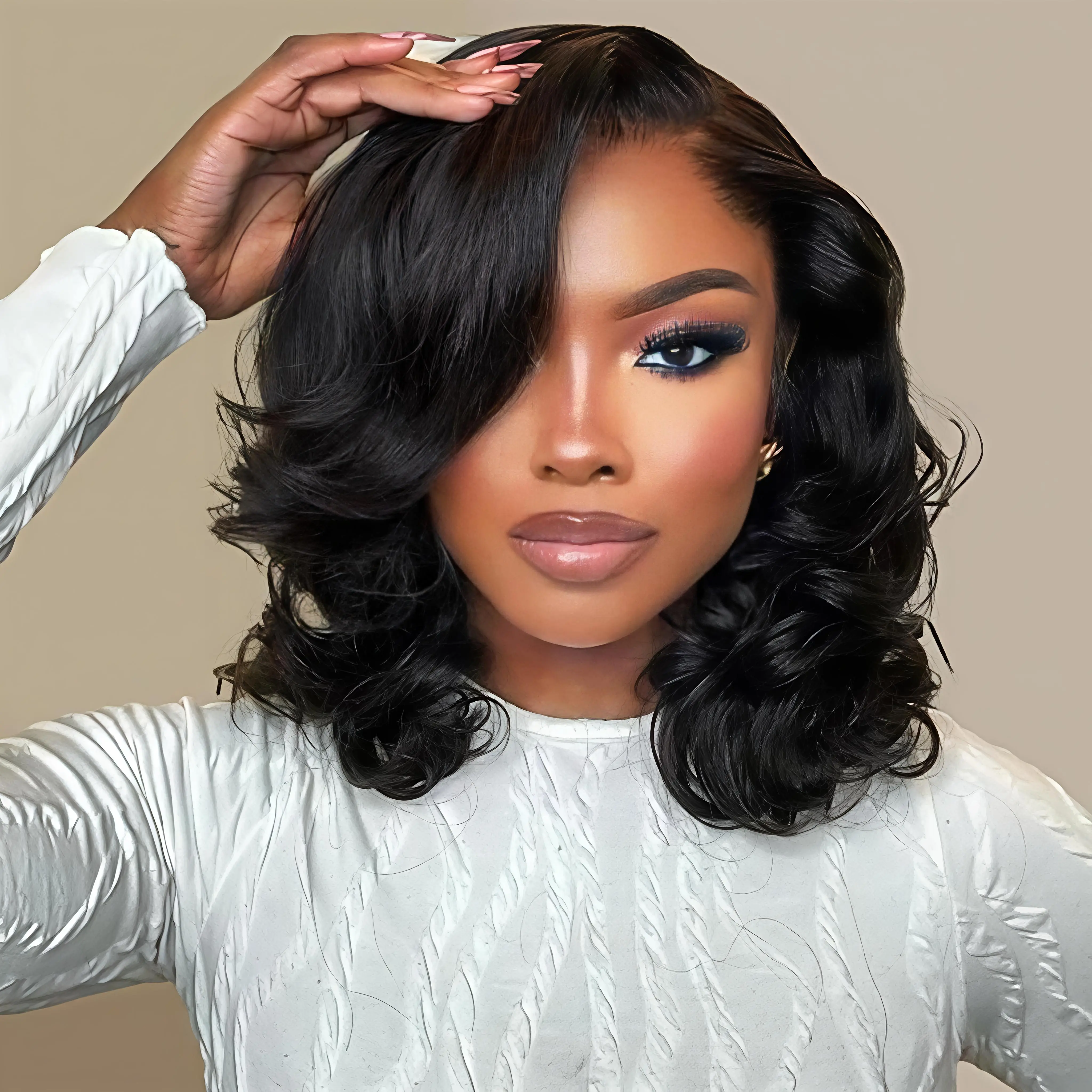 Nerkre TiktokShop Bob Wig Human Hair Body Wave Lace Front Wigs Human Hair 4x4 HD Transparent Lace Closure Wig 180% Density Pre Plucked Short Bob Wigs for Women Wet and Wavy Natural Black Lace Frontal Wig