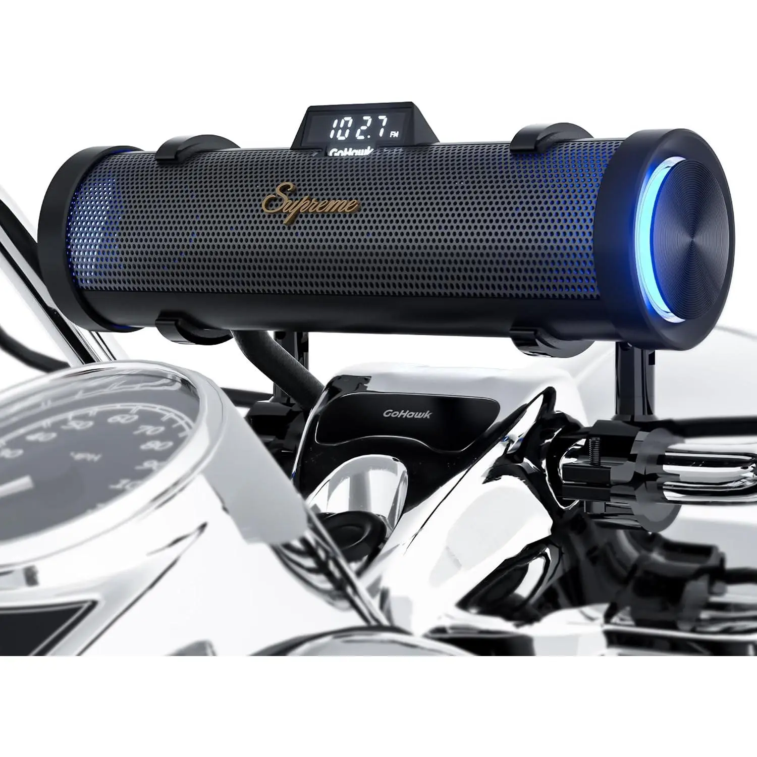GoHawk Bluetooth Motorcycle Speaker System | 6-Speaker Waterproof Stereo w/Built-in Amplifier, Aluminum Soundbar, FM Radio, USB, LED | Compatible with Harley, ATV