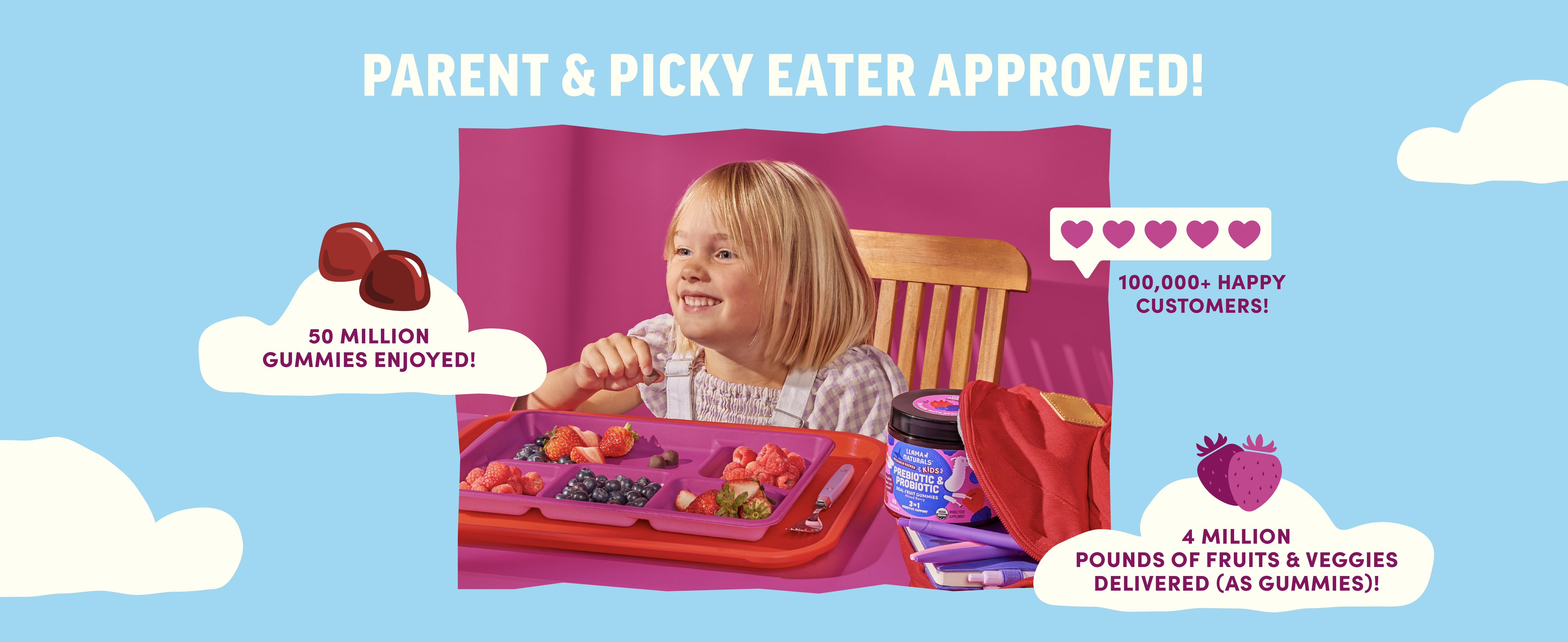 Llama Naturals Kids Probiotic with Prebiotic Fiber, Vegan, Organic Prebiotics and Probiotics Gummies for Gut Health Support, Real Fruit Gummy Vitamins, No Added Sugar Cane, Mixed Berry, 60 Ct