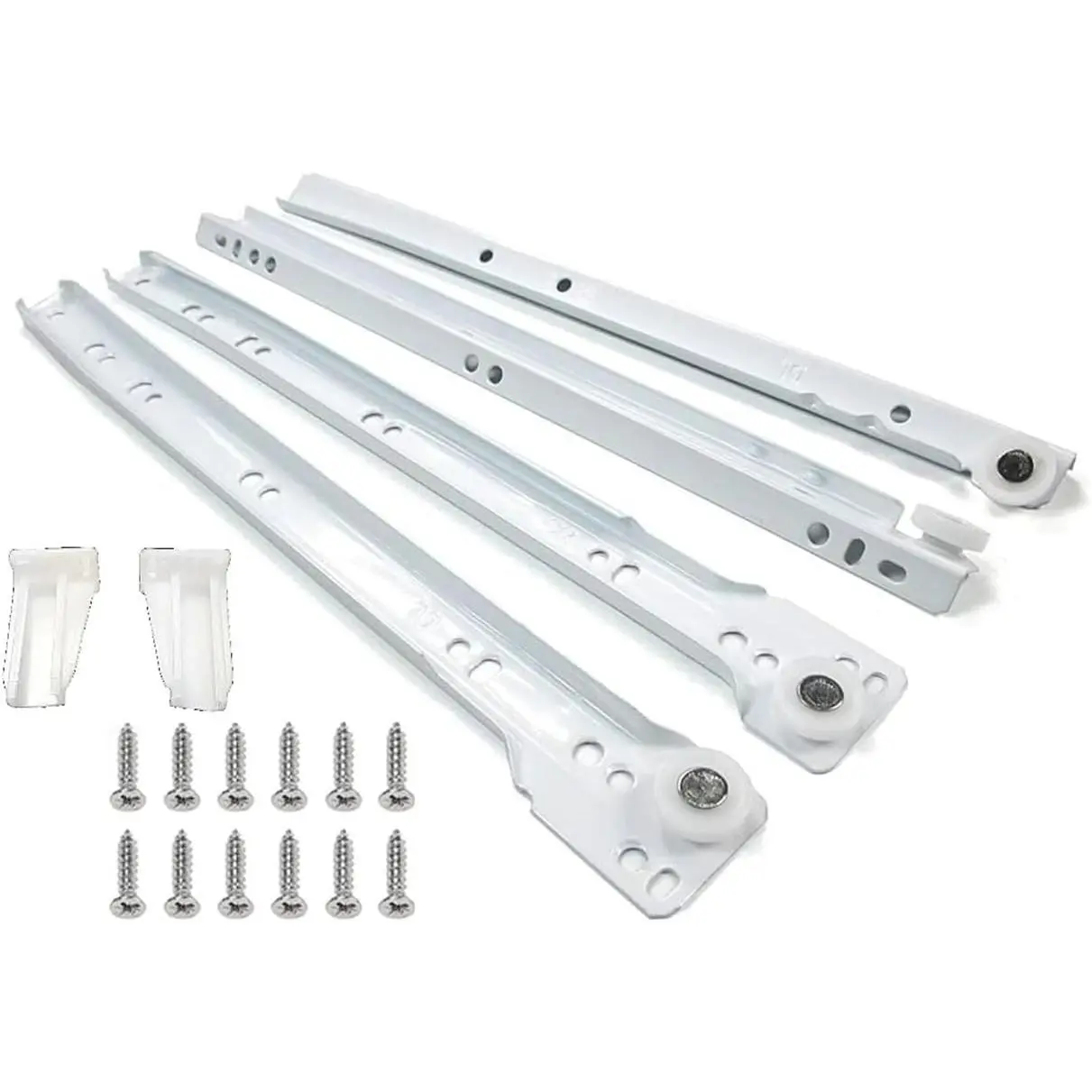 10 Inch White Euro Slides, Double Stopper Functional Cabinet Hardware. 75 lbs Capacity Cold Rolled Steel, Powder Coated Long Lasting Kitchen Drawer Slides