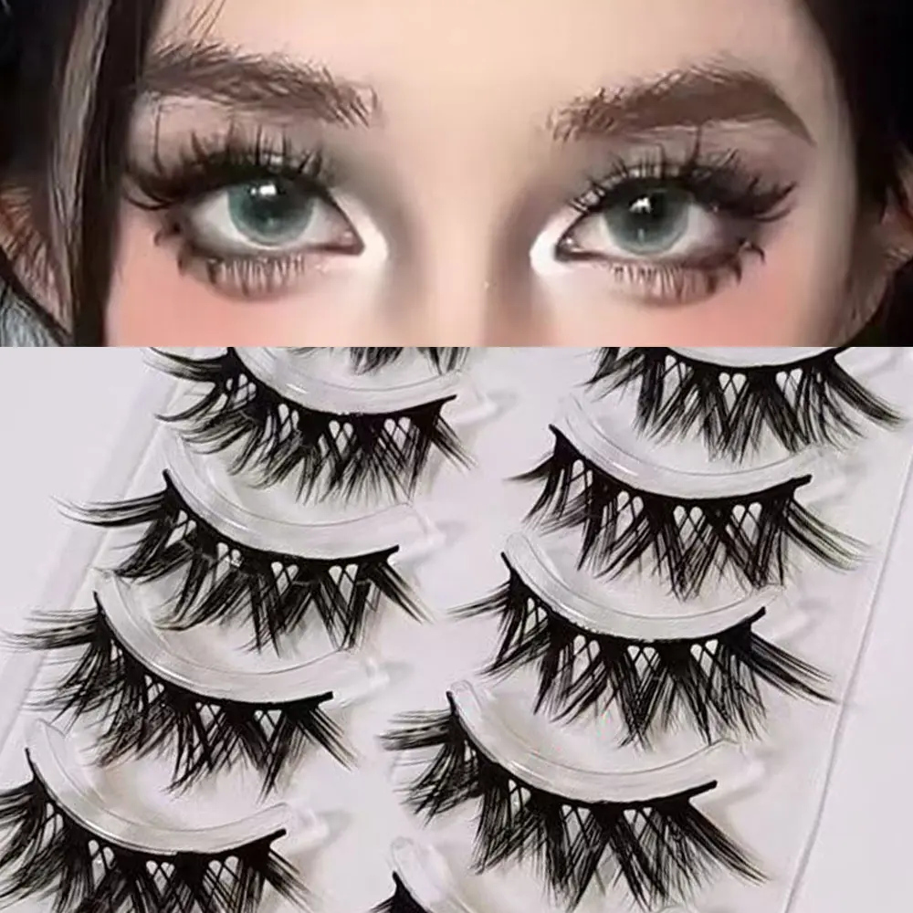 5 pairs of natural cross C-roll hybrid eyelashes, with a naturally fluffy cross doll shape, 8-12mm long, Makeup, suitable for beginners to use