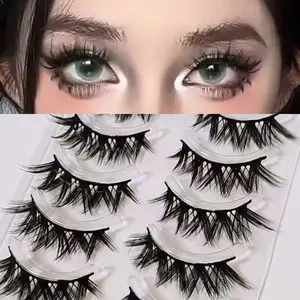 5 pairs of natural cross C-roll hybrid eyelashes, with a naturally fluffy cross doll shape, 8-12mm long, suitable for beginners to use
