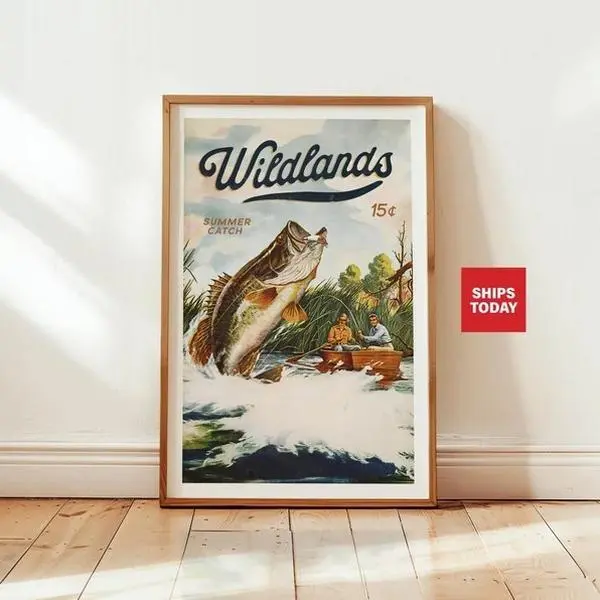 Boat Fishing Unframed Print Gift for Fisherman Art Poster Retro Angler Wall Decor Fishing Artwork Outdoorsy Wall Art Fishing Dad