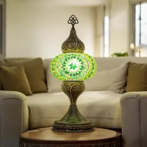 Turkish Handmade Green Star Brass Table Lamp