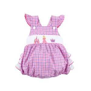 Princess Castle Smocked Gingham Leah Bubble - Cute Pink & Purple Outfit for Baby & Toddler Girls