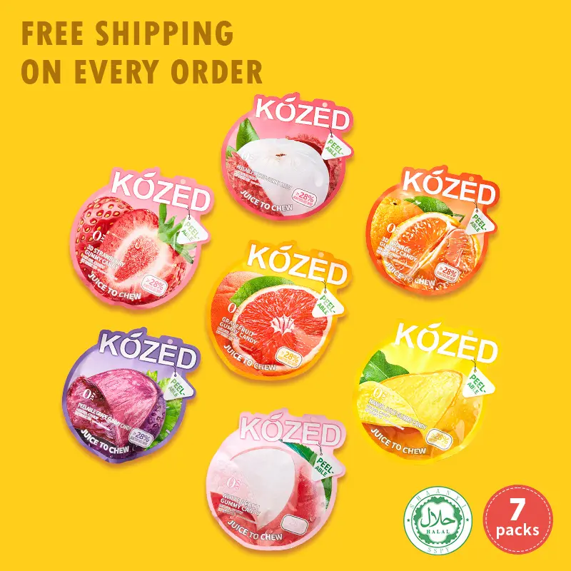 Kozed Peelable Fruit Flavored Mix Gummies - 7 Mixed Flavors Variety Pack, Fun Party Snacks, Chewy Sweet Treat with Juicy Taste