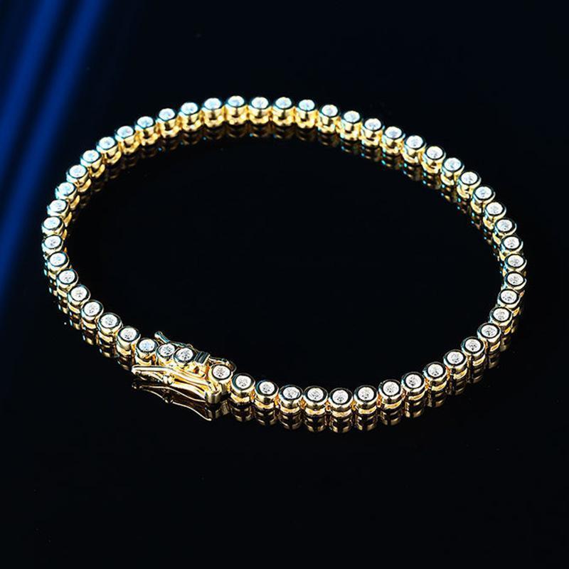 EWYA Sparkling 2/3mm Full Moissanite Tennis Bracelet for Women Party S925 Silver Plated 18K Pass Diamond Test Bezel Bracelets