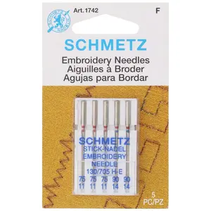 New Genuine Schmetz Machine Embroidery Needle (11/75 - SCHMETZ1742) - Prevents Skipped Stitches, Reduces Thread Shredding, Compatible with 130/705 H Style Needles, Fits Most Household Sewing Machines