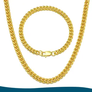 6mm Wide Men's 18K Gold Plated Stainless Steel Cuban Link Chain Necklace and Bracelet , Size Optional 7.5"-30