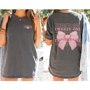 21st Birthday Shirt, Coquette Bow Twenty First Birthday Shirt, Pink Girls Birthday Party Tee, 21 Year Old Birthday Gift
