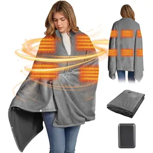 16000mAh Heated Blanket Battery Operated Soft Cordless Heated Blanket Shawl Portable Heated Throw Blanket Poncho Wraps Fast Heating with 3 Heat Levels 6 He