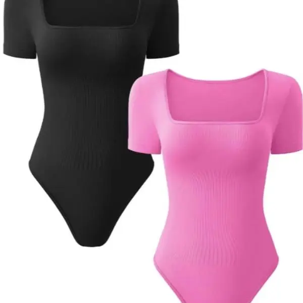 Women's Solid Square Neck Bodysuits,Casual Curvy Short Sleeve Bodysuit for Daily Wear, Tummy Tuck Garment,Ladies Clothes for All Seasons, Shapewear Bodysuit,Waist Trainer Women, Womenswear
