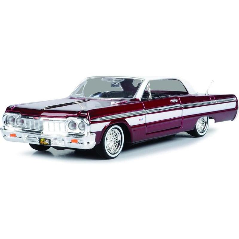 1964 Chevy Impala Lowrider Hard Top Candy Red Metallic with White Top Get Low Series 1/24 Diecast Model Car by Motormax 79021