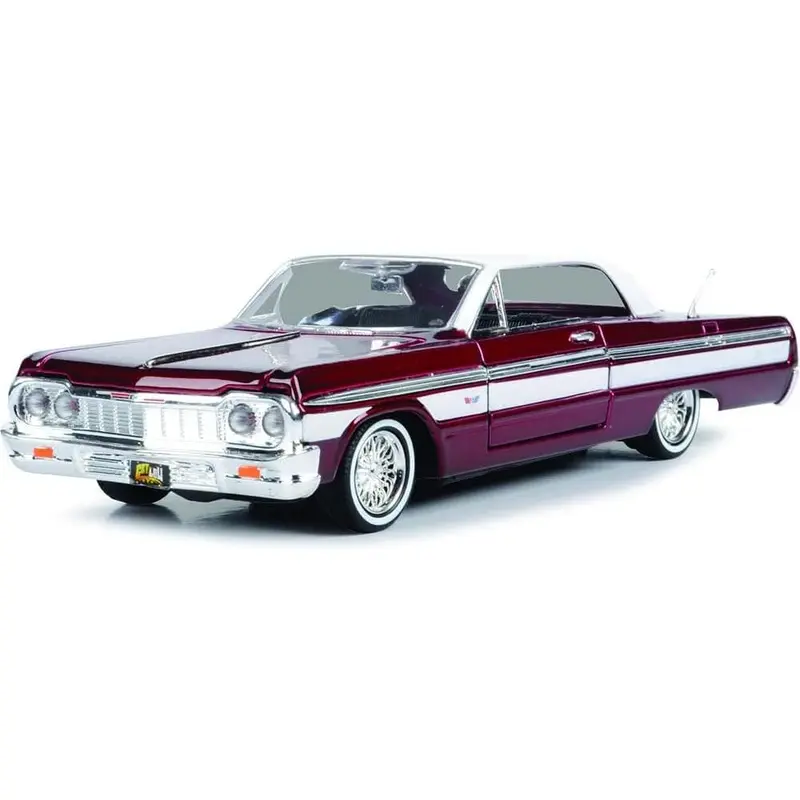 1964 Chevy Impala Lowrider Hard Top Candy Red Metallic with White Top Get Low Series 1/24 Diecast Model Car by Motormax 79021