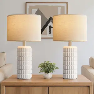 23" Modern Ceramic Table Lamps Set of 2 - Table Lamps for Living room, Farmhouse Bedside Night Stands Lamp for Bedroom, White Boho Nightstand Lamps Set of 2, Desk Lamp for End Table  Decor