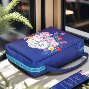 Floral Design Bible Cover with Handle and Zippered Pocket, Bookmark Included, Portable 10 Inch Women's Bible Bag for Study Outdoor Daily Commute Everyday Use