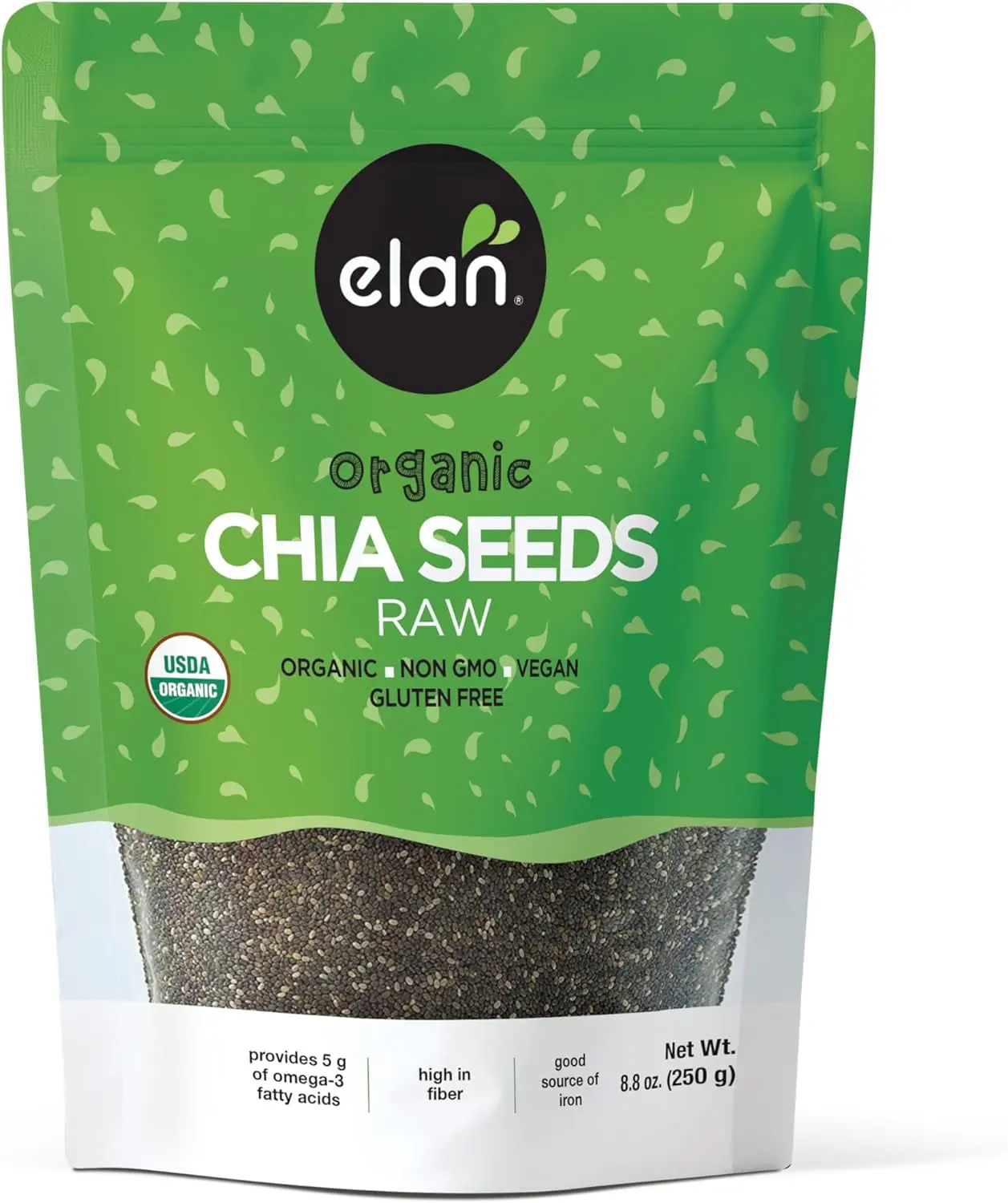Elan Organic Raw Black Chia Seeds, 8.8 oz Natural Plant-Based Superfood Snack, Healthy Non-GMO Vegan Gluten-Free Kosher Whole Easy-to-Gel Snack for All Ages