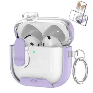 Transparent Phone Case with Safety Lock, One-Touch Open Function, Compatible with AirPods Pro & AirPods Pro 2 Cases (clear) Earbuds