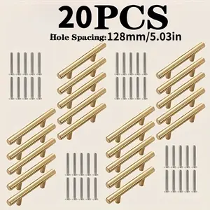 20pcs Brushed Gold Stainless Steel Arc Cabinet Handles  Modern Drawer Pulls, Includes Screws, Easy Installation, Length 200mm