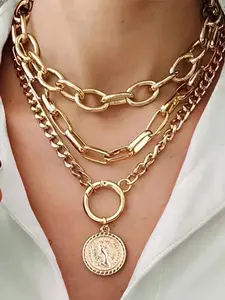 Punk Style Exaggerated Portrait Pendant Necklace Set, High End Necklace, Stainless Steel Chain, Chunky Cuban Chain, Cuban Link Chain, Casual Jewelry for Dating, Vacation, Party, All Seasons