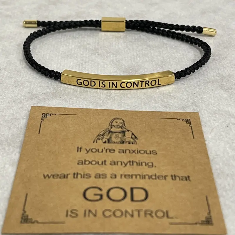 Inspire Bracelet "GOD IS IN CONTROL"/"DIOS TIENE EL CONTROL" - Premium Artistic Engraving, Stainless Steel & 18k Gold Plated, Adjustable Up to 10in, Meaningful & Visually Appealing Jewelry, English and Spanish, Perfect Mother's Day Gift, SummerVibes