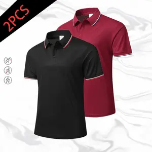 Men’s minimalist business-style polo shirt, set of 2, featuring a contrast trim collar for a soft, skin-friendly feel and anti-wrinkle properties—ideal for office workers’ daily commutes and summer business meetings.