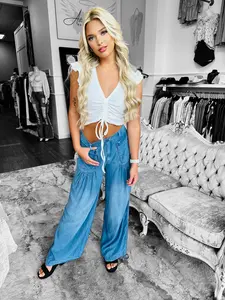 Olivia Wide Leg Pants adjustable tie ankle