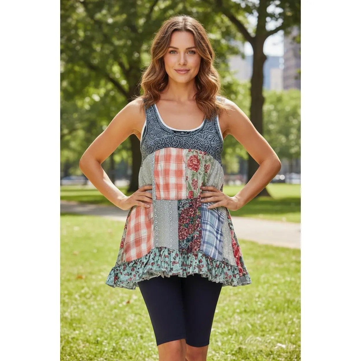 Small - Upcycled Handmade Patchwork Tank Tunic | Boho