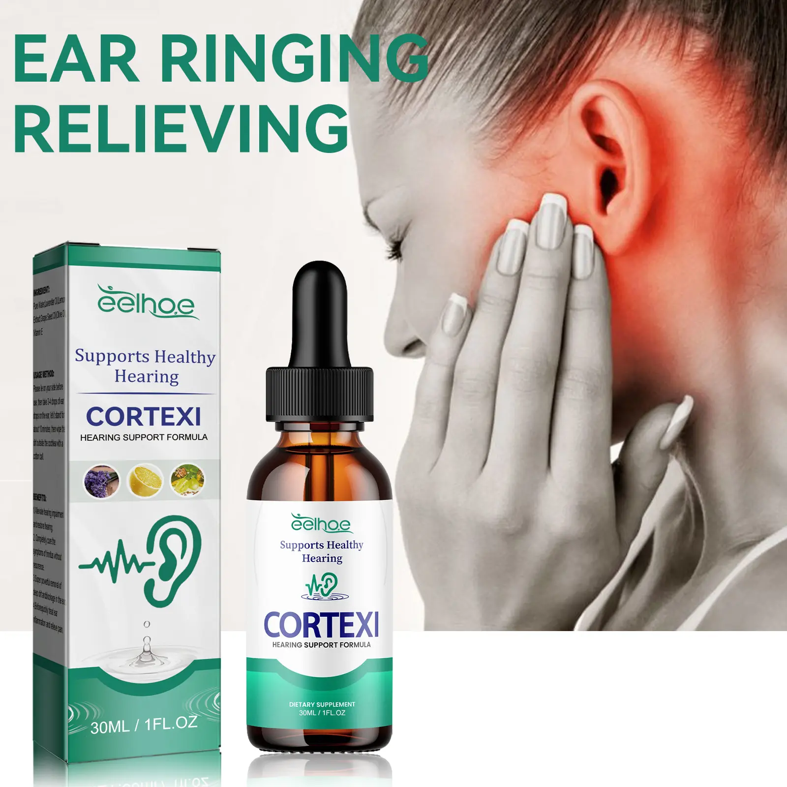 Ear Care Drops, 30ml Adult-Size Natural Lavender-Lemon Blend Oil - 10-Minute Quick Pain Relief, Tinnitus Symptom Cure, Hearing Impairment Alleviation, Blockage Removal, Deep Cleaning Bottle Application (Lie Down Use), Alleviates Hearing Impairment