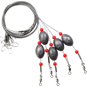 5pcs Fishing Egg Sinker with Soft Plastic Core Weight Rigs 176.37lb Fishing Wire Leader with Swivels Snap for Saltwater Flounder Grouper Bottom Fishing