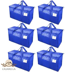 Large Moving Bags, 6 Pack Blue Heavy Duty Totes For Storagewith Visible Labels , Wrap Around Handles, Storage Bags for Space Saving, Change of seasons Alternative to Moving Boxes Back to school season mothersdaygift