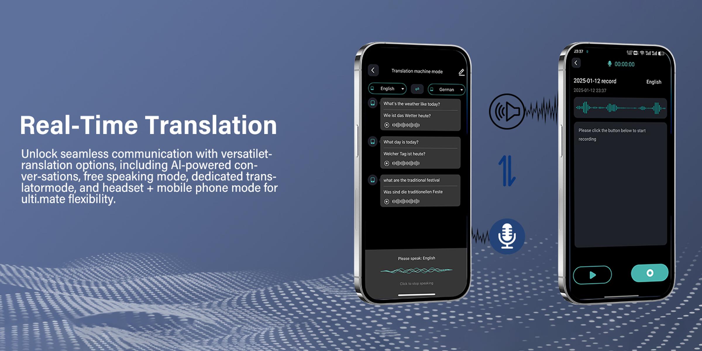 AI Translation Earbuds Real Time 156+ Languages Translator Ear Buds Audifonos Traductores Inglés Español 60H Playtime Wireless Earphones AI Bluetooth Headphones for Travel Meeting Learning Black