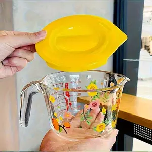 Cute Floral Glass Measuring Cup with Multifunctional Lid – Aesthetic 500ml/16oz Pitcher for Milk, Coffee & Baking