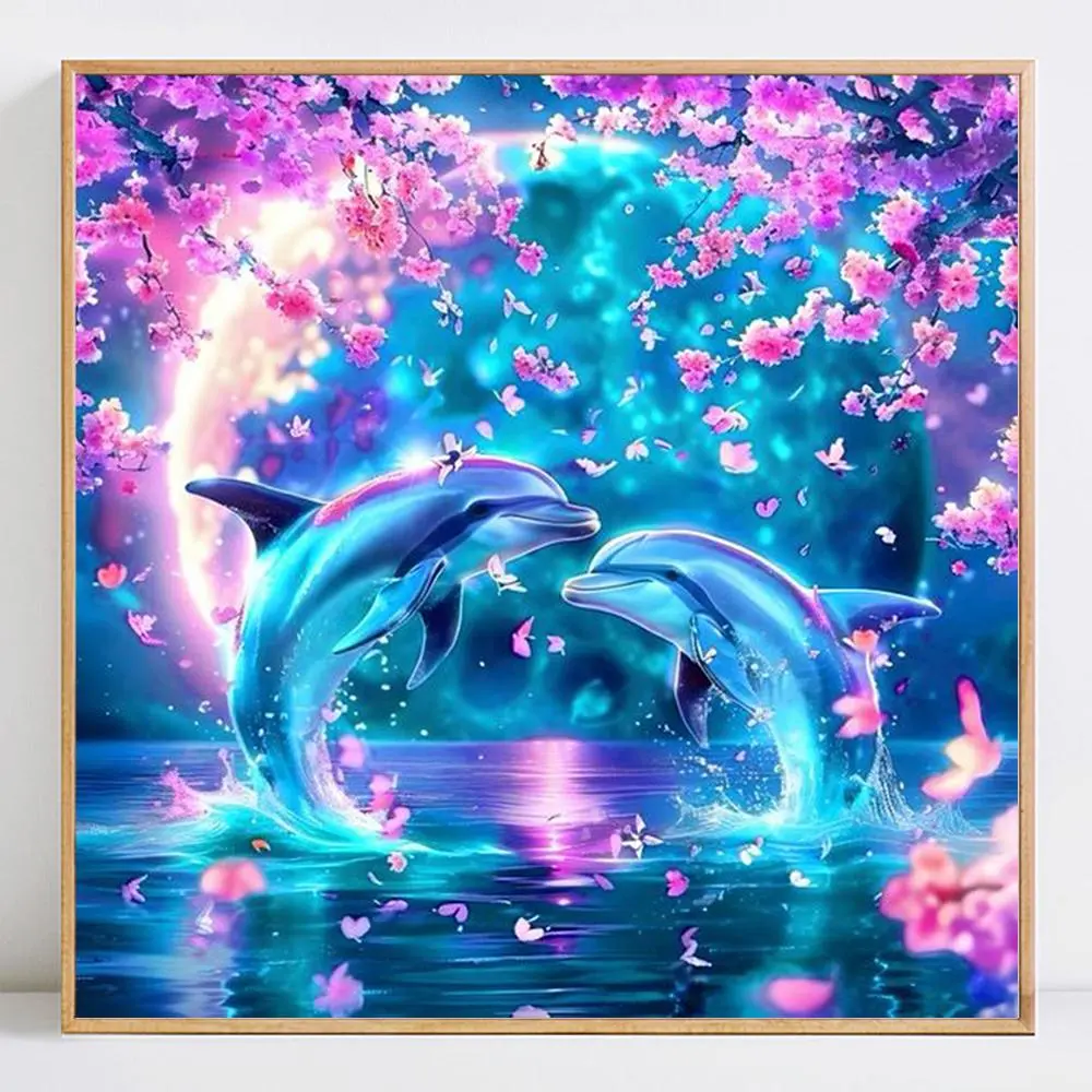 Dolphin Pattern DIY Diamond Arts Colorful Painting Kit without Frame, DIY Decorative Art Picture for Beginner, Wall Art Decor for Home Living Room Bedroom, Diamond Pattern Design, Diamond Painting Kits