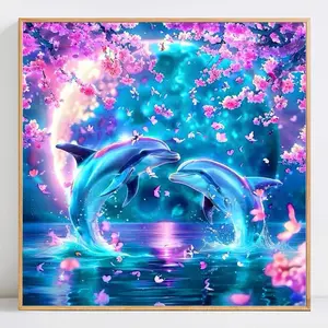 Dolphin Pattern DIY Diamond Arts Colorful Painting Kit without Frame, DIY Decorative Art Picture for Beginner, Wall Art Decor for Home Living Room Bedroom, Diamond Painting Kits
