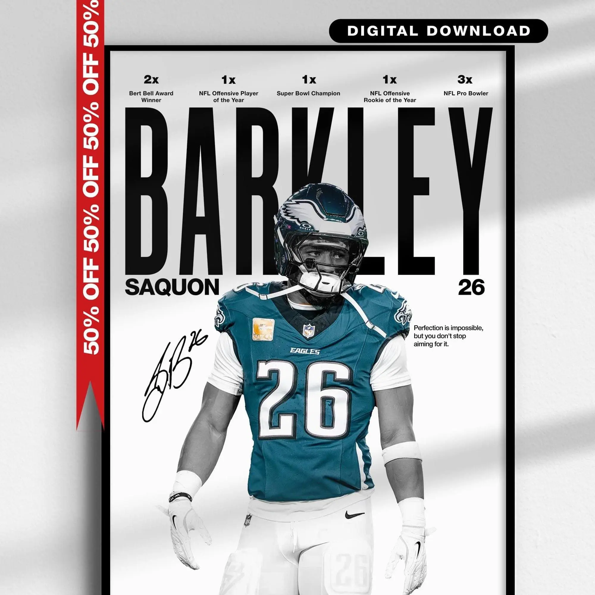 Saquon Barkley Poster, Philadelphia Eagles Football Wall Art, NFL Running Back Print, Sports Poster, Football Fan Gift, Digital Download