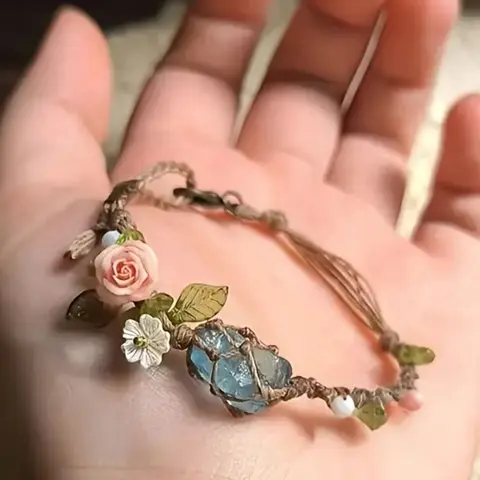 Handmade Bohemian Floral Pretty Bracelet, Beautiful Bracelets, Synthetic Gemstones & April Birthstone, Light Ocean Jewelry, Perfect for Daily Wear, Party Gifts for Valentine's Day
