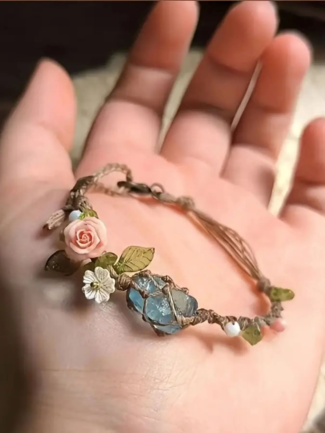 Handmade Bohemian Floral Bracelet, Natural Gemstones & April Birthstone, Light Ocean Jewelry, Perfect for Daily Wear, Party Gifts, Valentine's Day