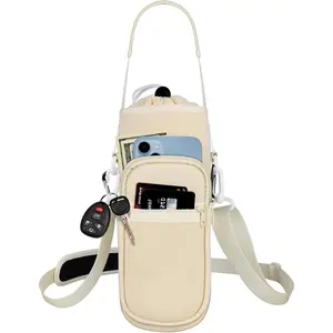 Water Bottle Holder with Strap, Water Bottle Carrier Bag with Phone Pocket,  Hand Strap Insulated Neoprene 32/40 oz Water Bottle Sleeve for Walking Hiking Camping Gym