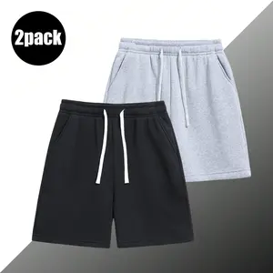 Pack of 2 men’s shorts: elastic waistband drawstring 5‑inch casual shorts; running shorts—simple, solid color, easy to match; suitable for summer daily commuting/work, outdoor sports, and indoor workouts.