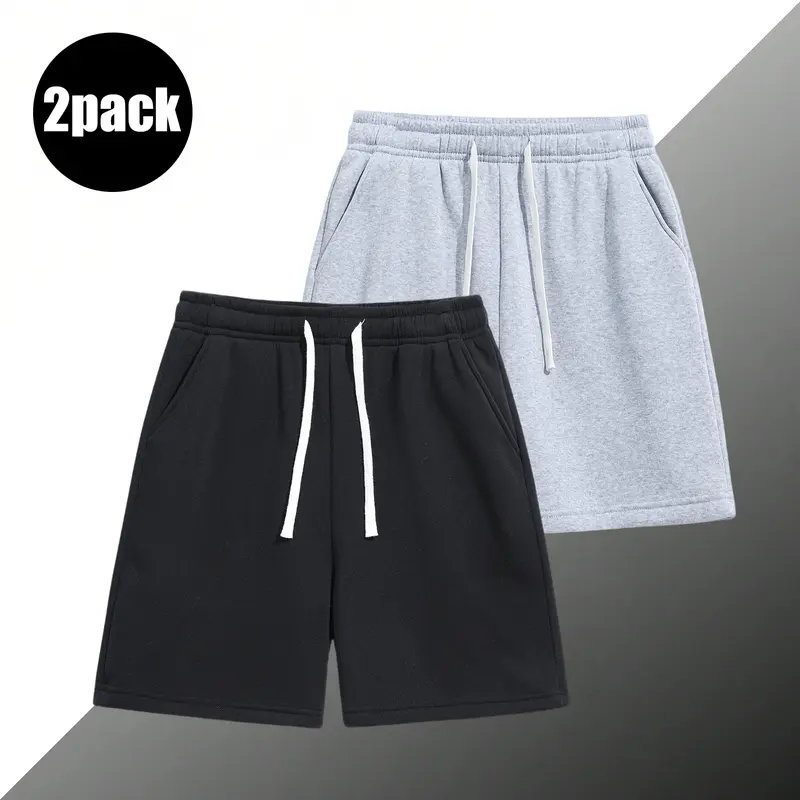 2-Pack men’s shorts: elastic waistband drawstring 5‑inch casual shorts; running shorts—simple, solid color pants, easy to match; casual comfortable short, athletic casual short, daily wear short, drawstring waistband, versatile casual wear,