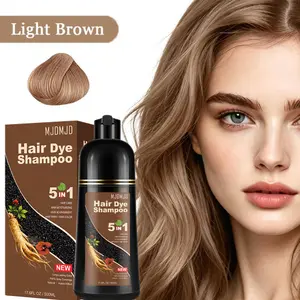 Light Brown 5-in-1 Hair Dye Shampoo, Instant & Long-Lasting Color for Gray Coverage, Herbal Ingredients, Ammonia-Free, for Men & Women, 500ml