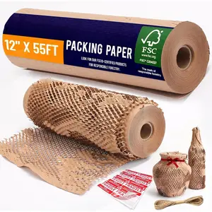 Honeycomb Packing Paper 12" x 55ft with Rope & 20 Fragile Stickers|Shipping & Moving Supplies|Small Business Packaging Supplies| Bubble Wrap Packing Boxes for Moving Certified FSC C204227