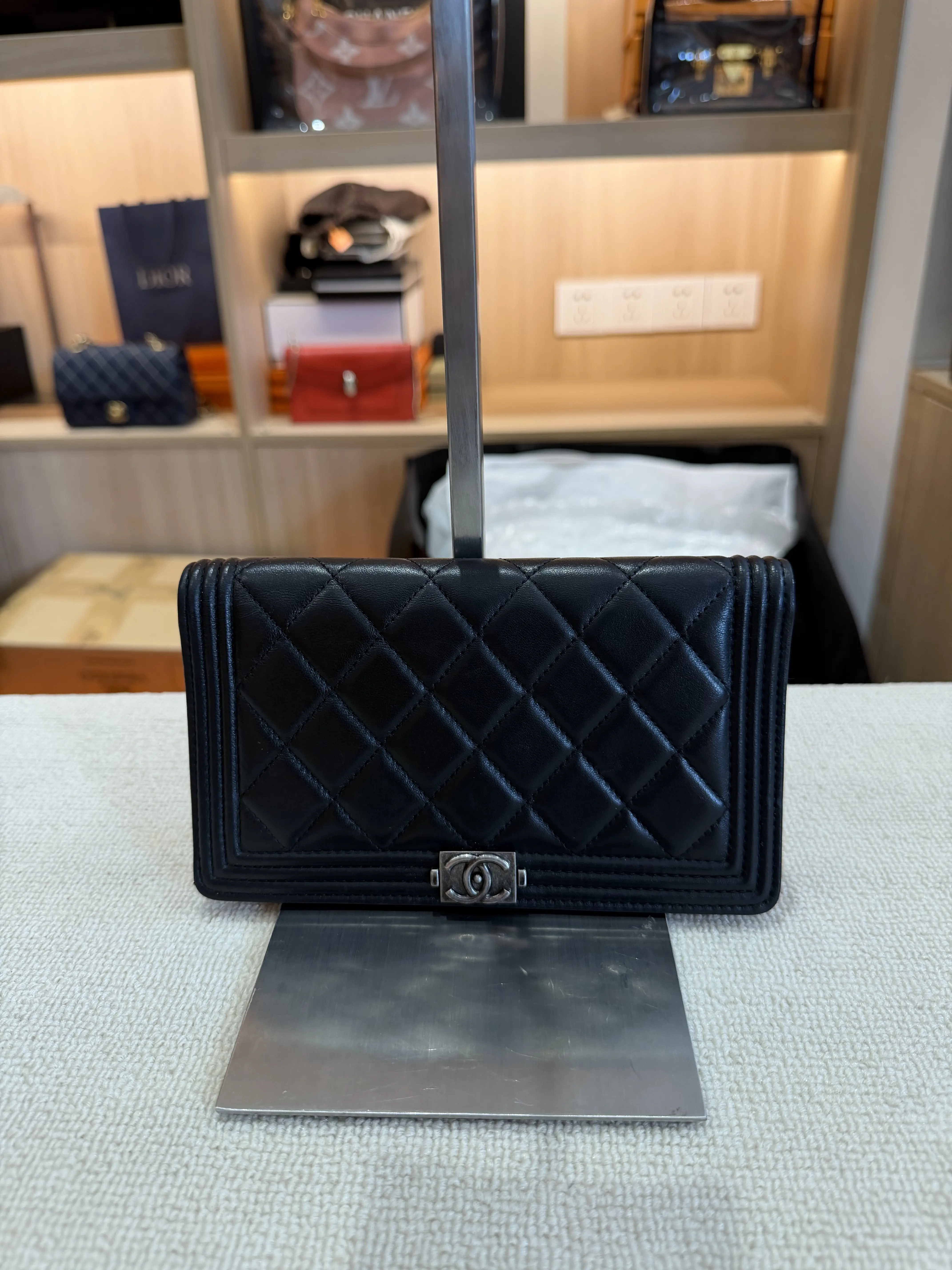 Pre-owned CHANEL Boy Long Wallet in Black
